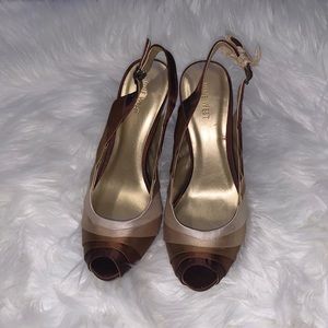 Women Nine West Brown Heels Peep Toe - Size 8